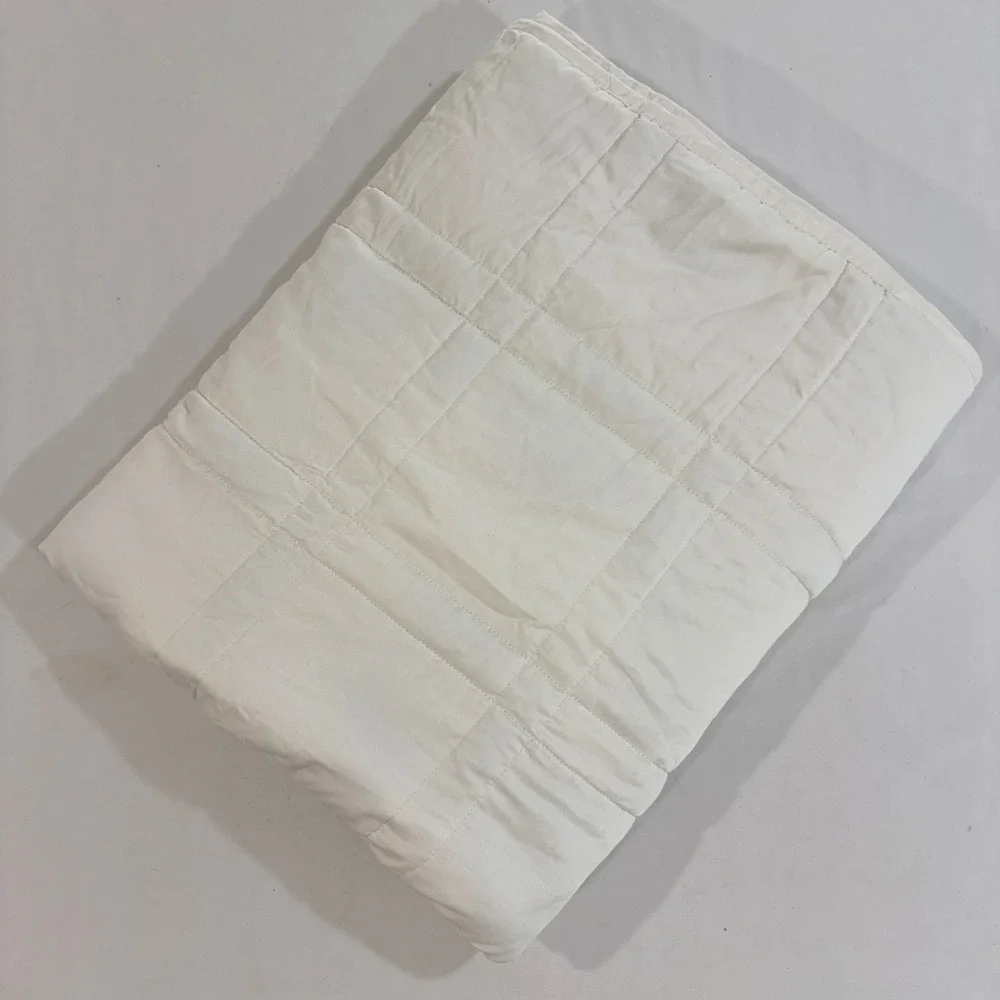 Baloo Weighted Blanket 12lbs 42x72 Throw Cotton Glass Beads White Cream Quilted